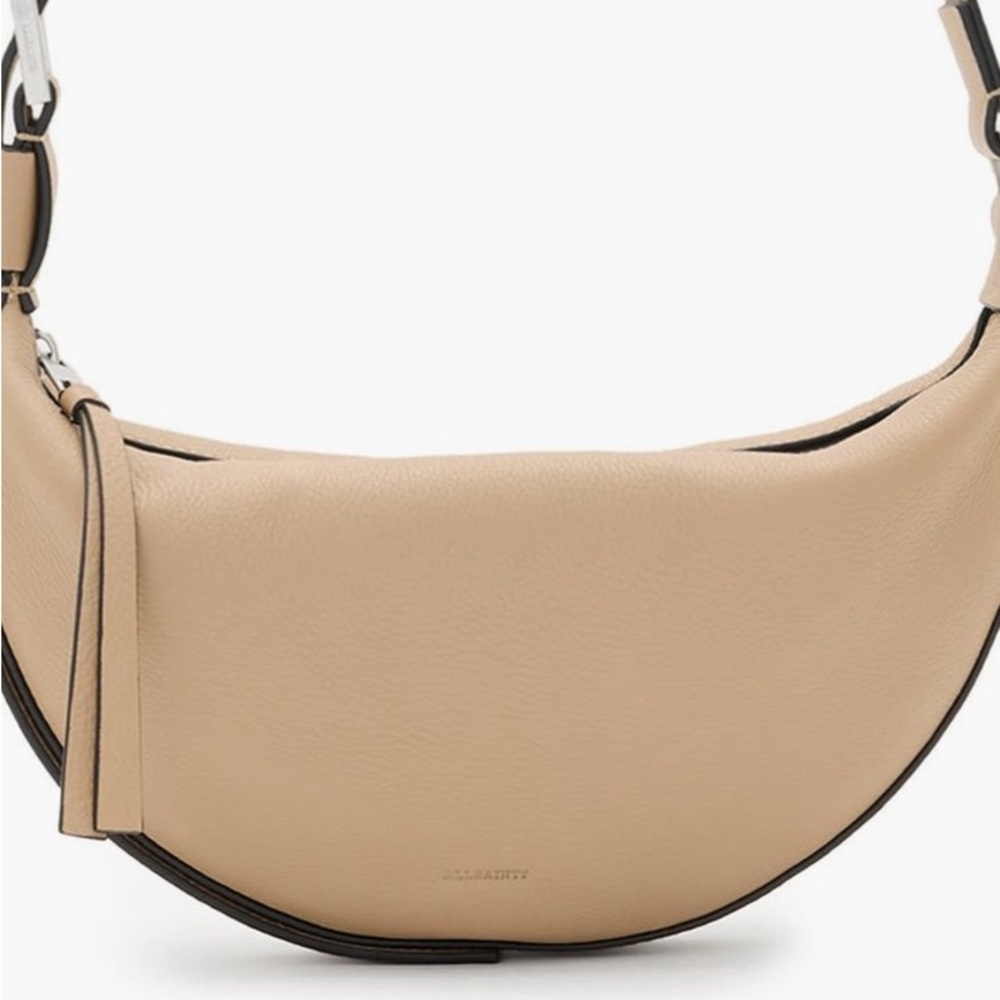 NWT AllSaints Half Moon Tan Mink Leather Crossbody Bag